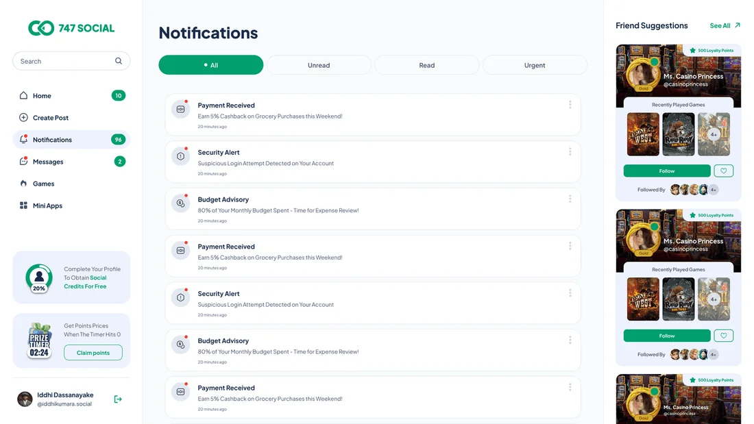747 Social Casino - Notifications